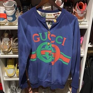 Gucci Blue Cardigan with Logo oversized!